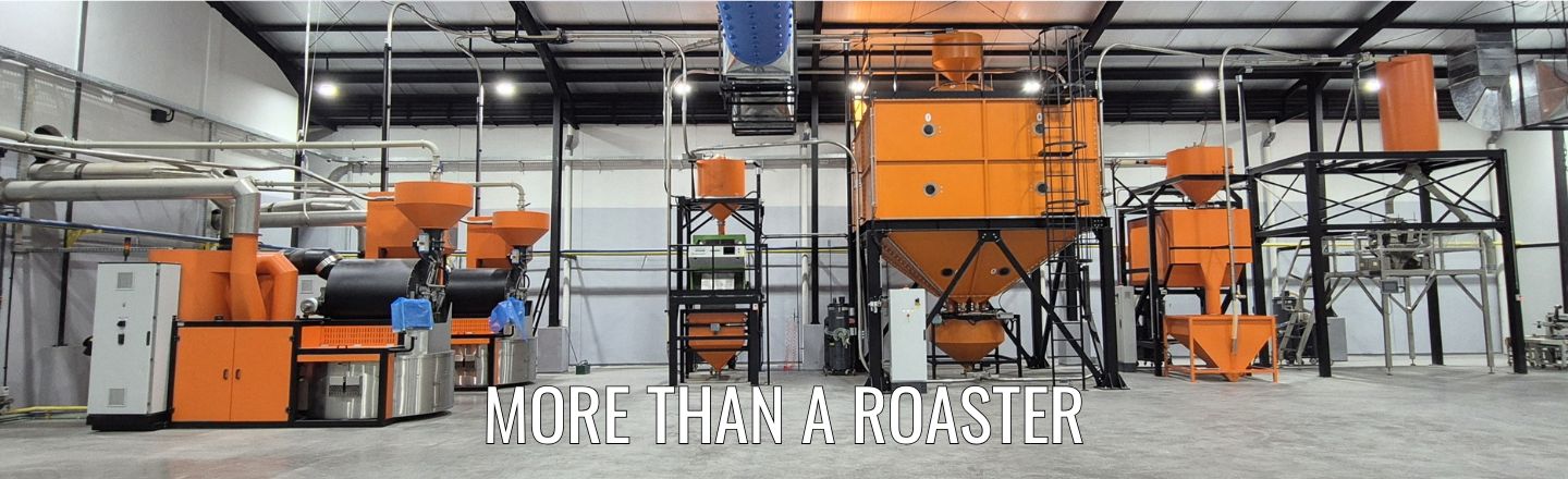 Large IMF coffee roasting system with integrated storage, conveying and processing equipment.